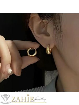 Най-харесваните обеци тип халки, широки 0,5 см от позлатена стомана с класически дизайн, 1,8 см диаметър, английско закопчаване - H1012